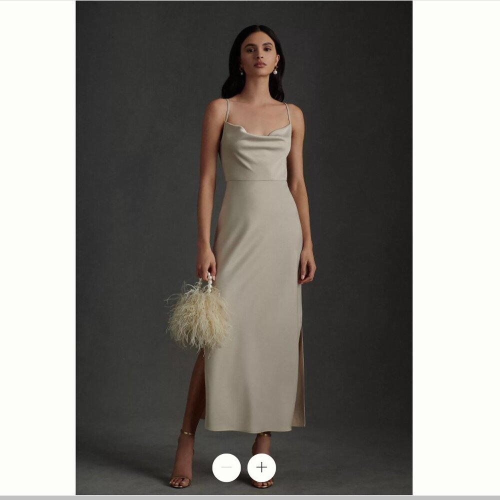 NWT BHLDN Cali Satin Cowl-Neck Midi Slip Dress in Champagne
